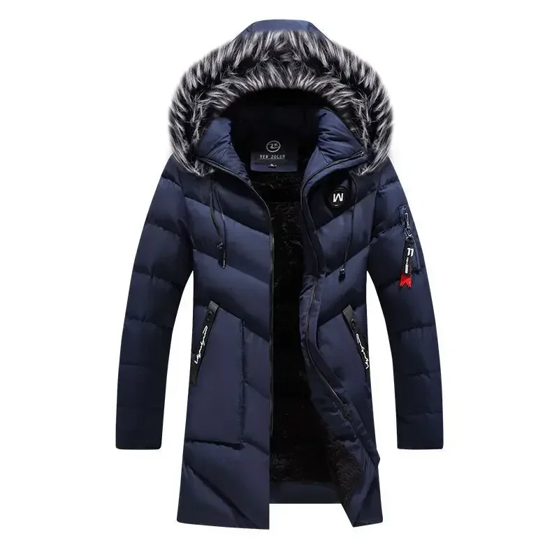 Male Mens Thickened Warm White Hooded Jacket Autumn Winter Long Men Windproof Jacket Coats Parkas Multi Pockets Padded Overcoat