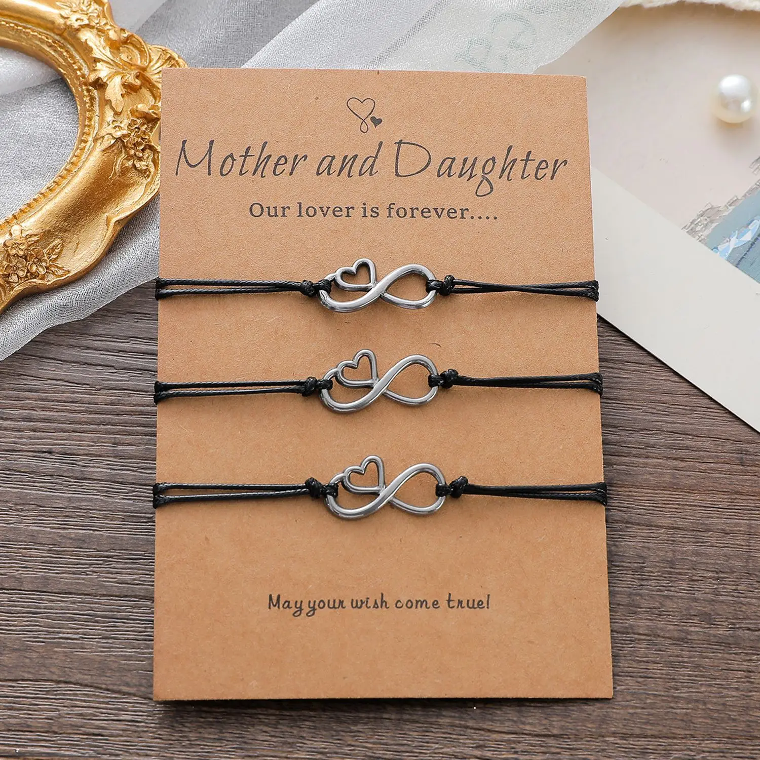 2023 New Mother and Daughter Card Bracelet Versatile 8-character Alloy Love Weaving Bracelet Wholesale