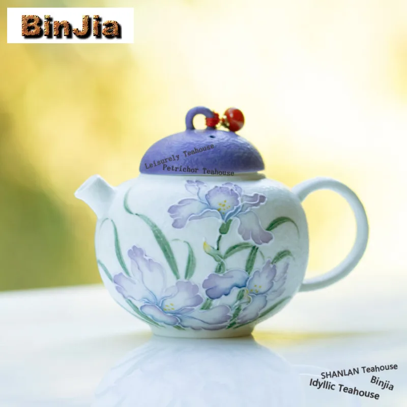 

160ml Hand-painted Flower-de-luce Teapot Traditional Tea Infuser Pot Household Tea Soaking Kettle With Ball Hole Cafes Craft