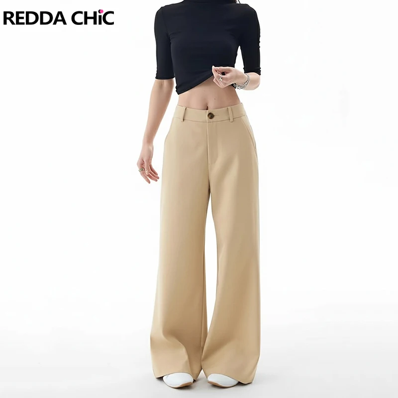 

REDDACHiC Minimalist Women Suit Pants Lounge Solid Straight High Waist Wide Leg Loose Long Trousers Office Elegant Everyday Wear