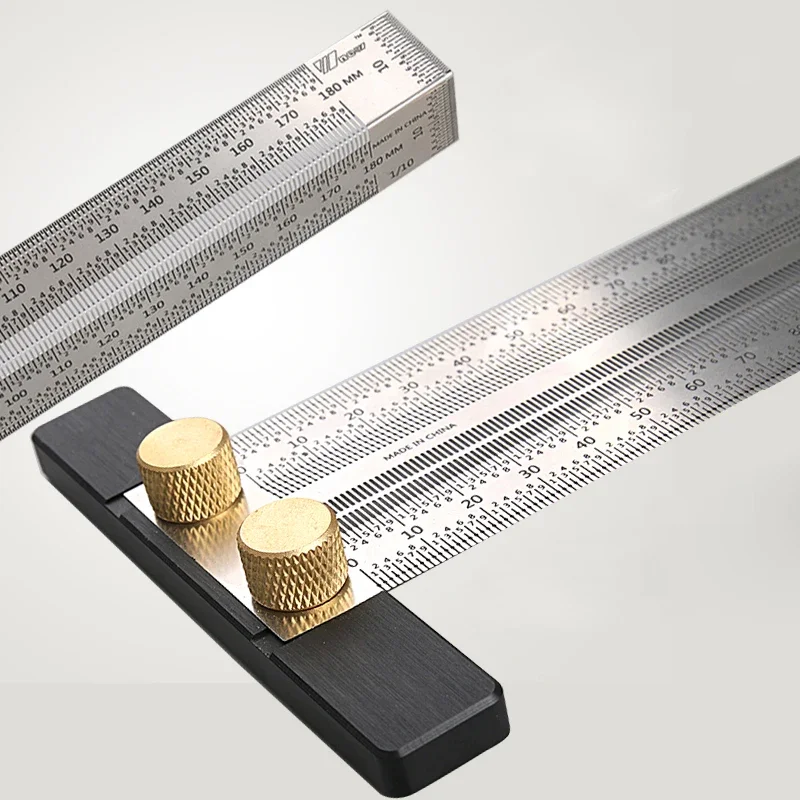 High Precision Stainless Steel T-Type Hole Ruler for Woodworking Scribing Mark Line Gauge Carpenter Measuring Tool