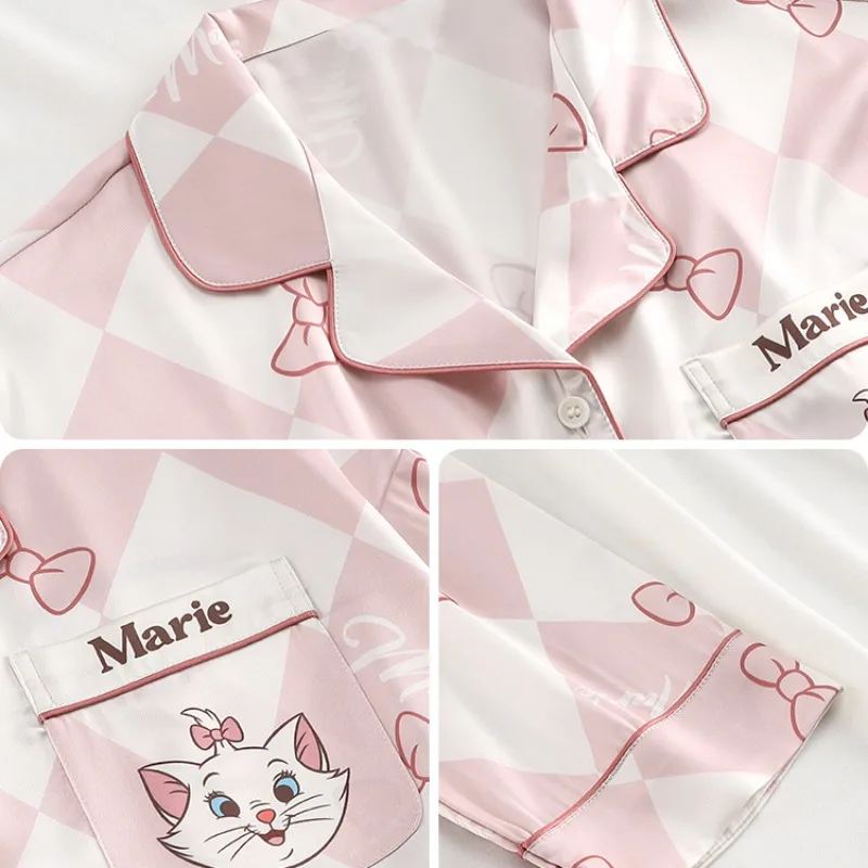 Kawaii Disney Marie Cat Spring Autumn Pure Cotton Pajamas Long Sleeved Night-robe Cartoon Printing Girls Nightgown Home Clothing