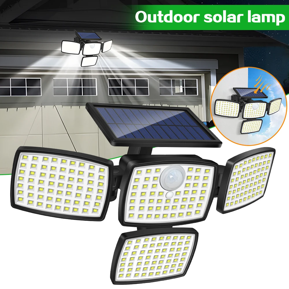 

242 светодиодные солнечные фонари для улицы, IP65, водонепроницаемые прожекторы, охранные фонари, датчик движения, 3 режима для двора, патио