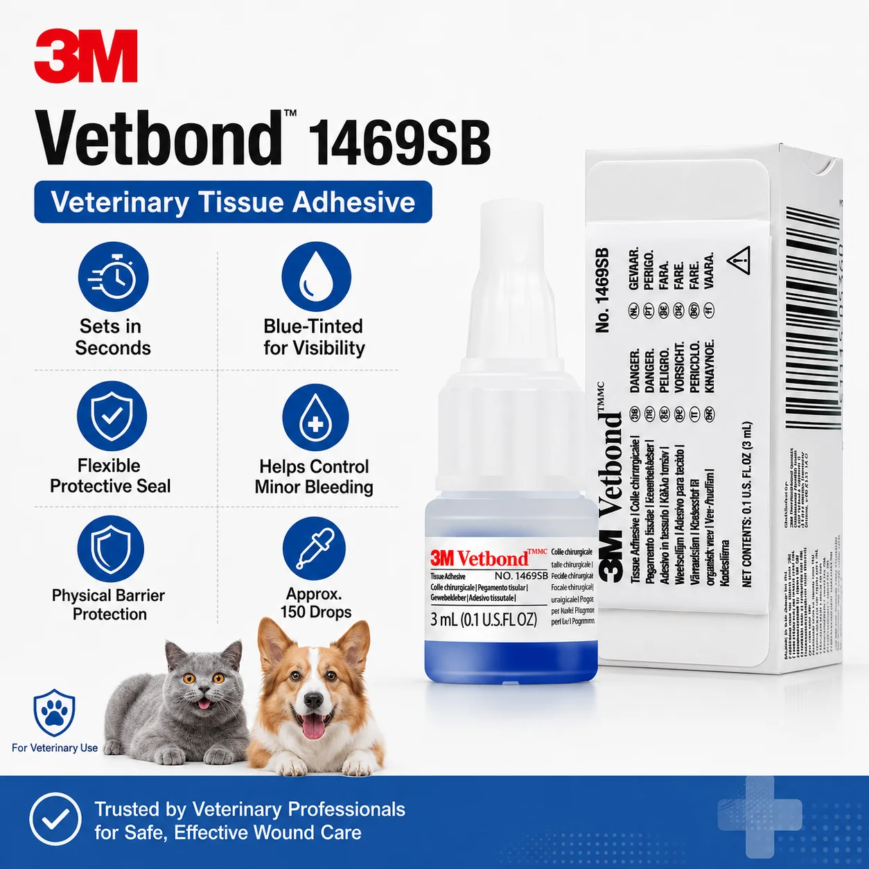Original 3M 1469SB Vetbond Veterinary Tissue Glue 3ml Fast Bonding Adhesive for Pet Wound Closure view 5