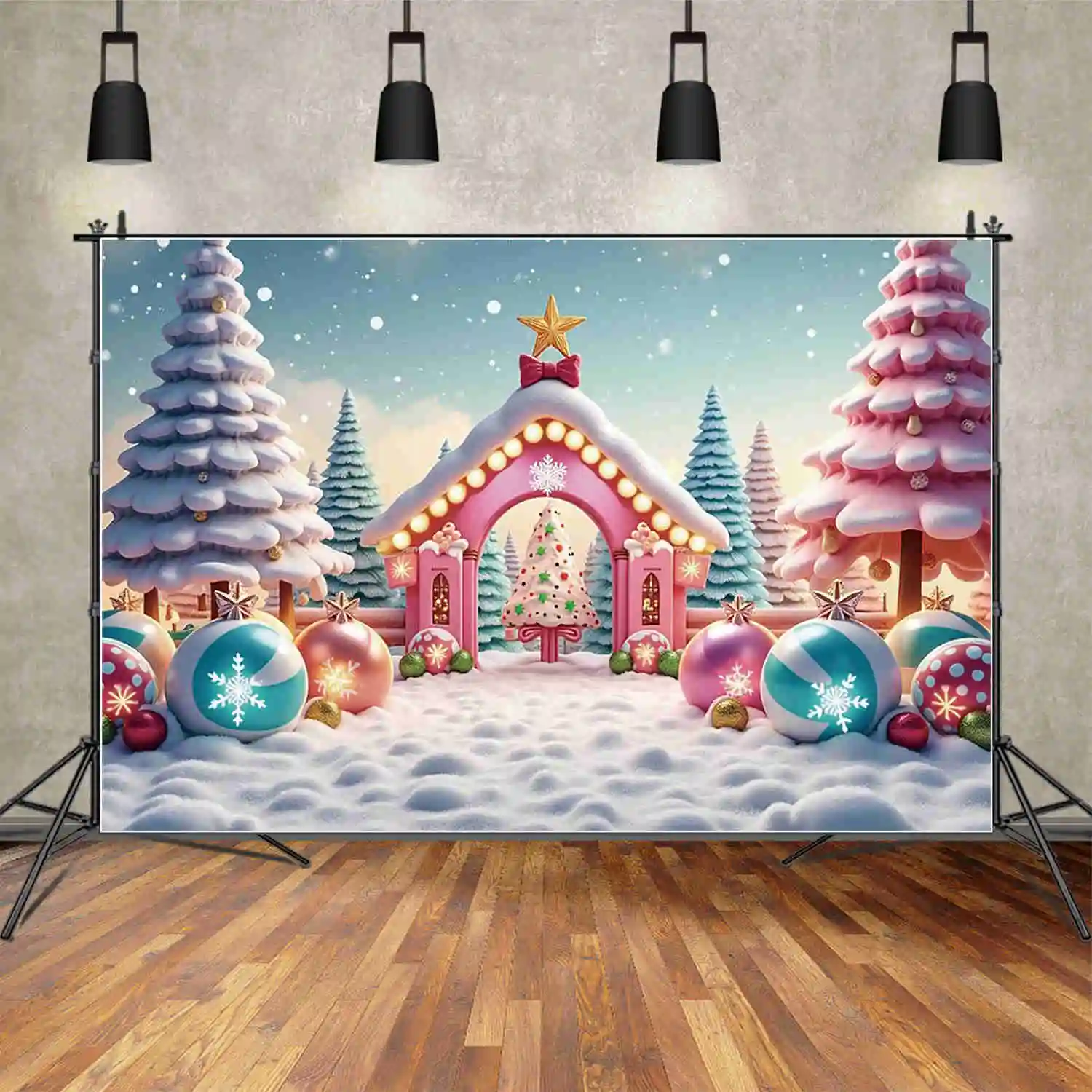 MOON.QG Christmas Scenery Photography Background Xmas Tree Window New Year Photozone Backdrop Children Studio Photocall Supplies