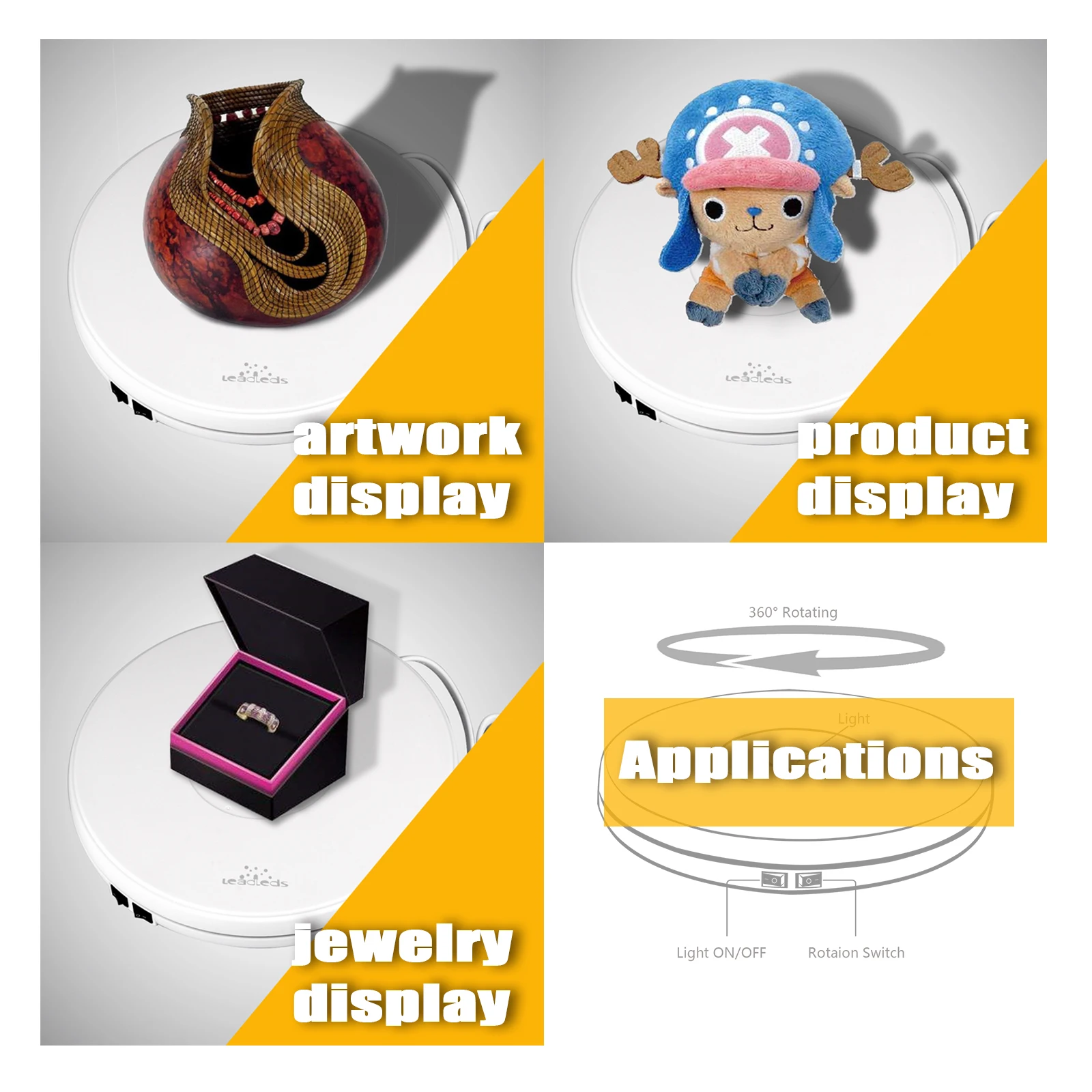 Leadleds Dropshipping 25cm Intelligent Electric Noiseless Rotary Table Exhibition Turntable Rotating Display Stand With LED