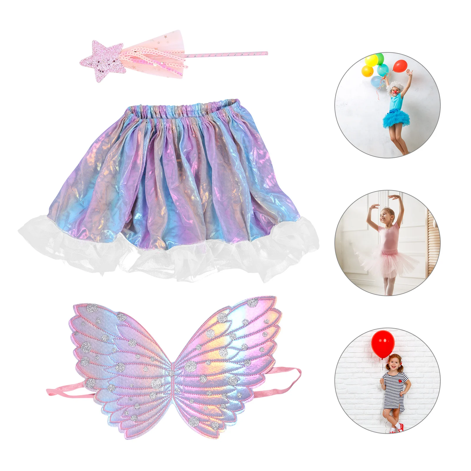 1Set Fairy Stick Set Kids Wings Skirt Costume Accessories Party Fancy Dress Kids Wings Set Costume Wing Party Decorative Wing
