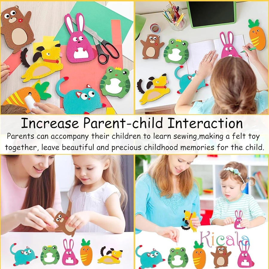 DIY الحيوان ورأى مجموعة الخياطة للفتيات 6 قطعة المهارات الحركية الدقيقة تعلم خياطة محشوة دمية على شكل حيوان قلادة عيد ميلاد هدية الكريسماس