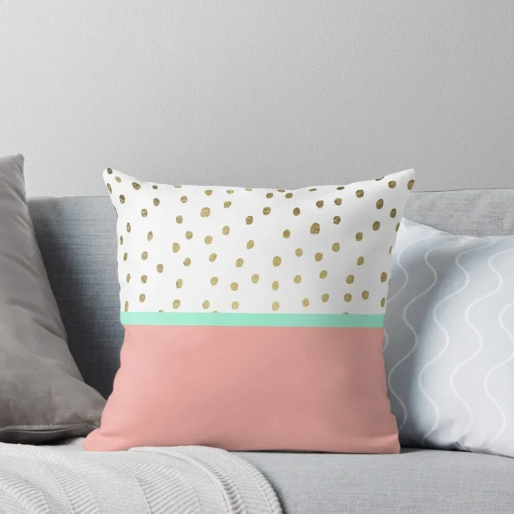 

Coral teal color block gold foil polka dots Throw Pillow Bed pillowcases Cushion Cover Throw Pillow pillow