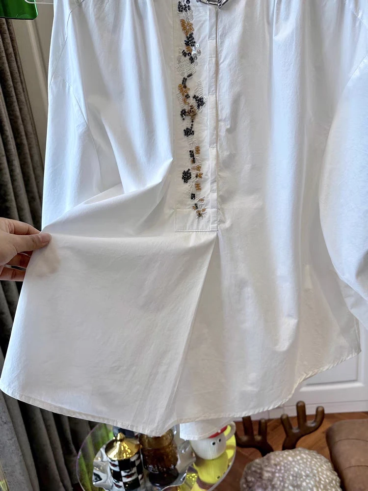 2025年新作 レディース ゆったり ラウンドネック ドールシャツ ランタンスリーブ 中華風トップス おしゃれ 着痩せ効果