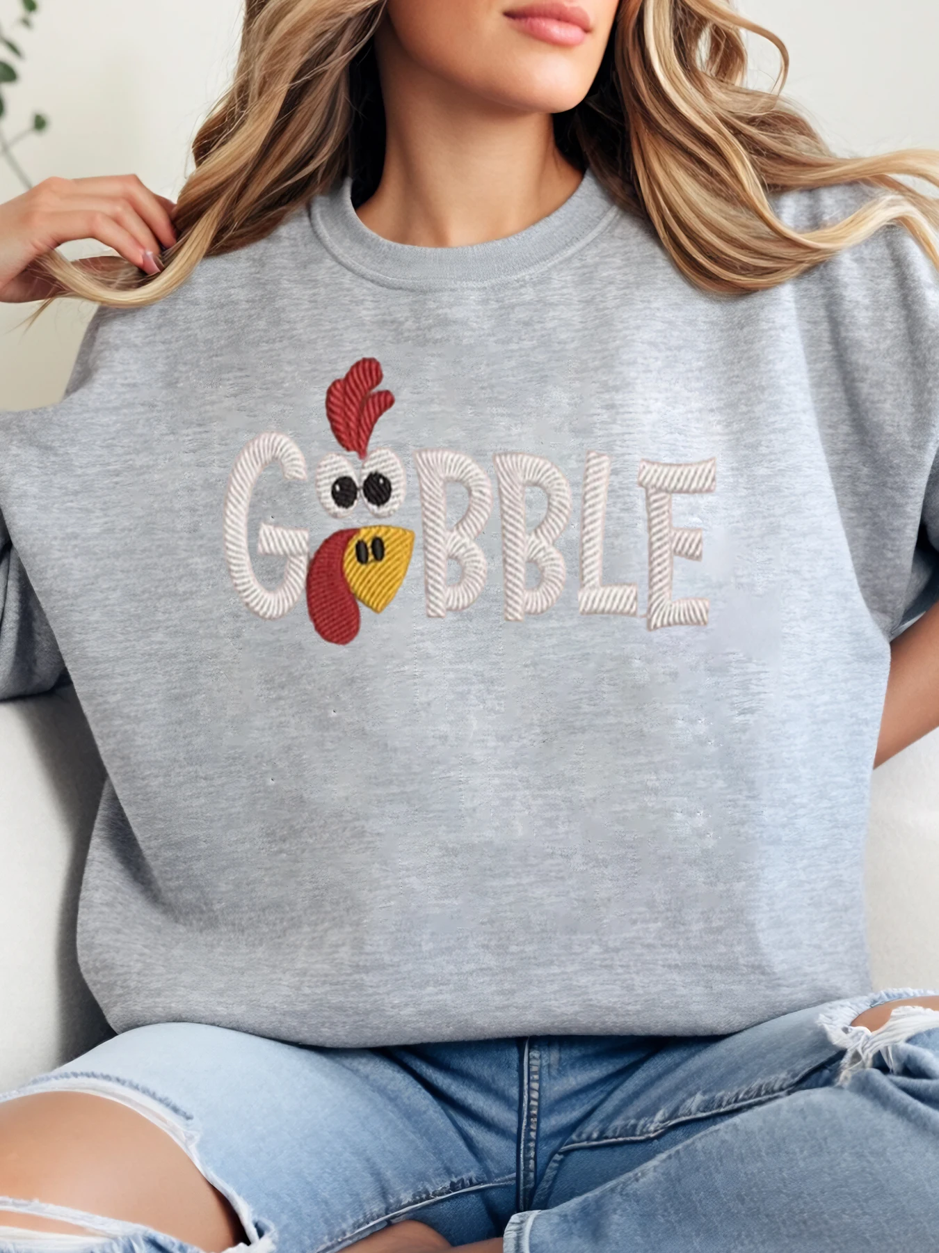 

Толстовка с вышивкой Турции Gobble, женская повседневная одежда на День Благодарения, серая, больших размеров