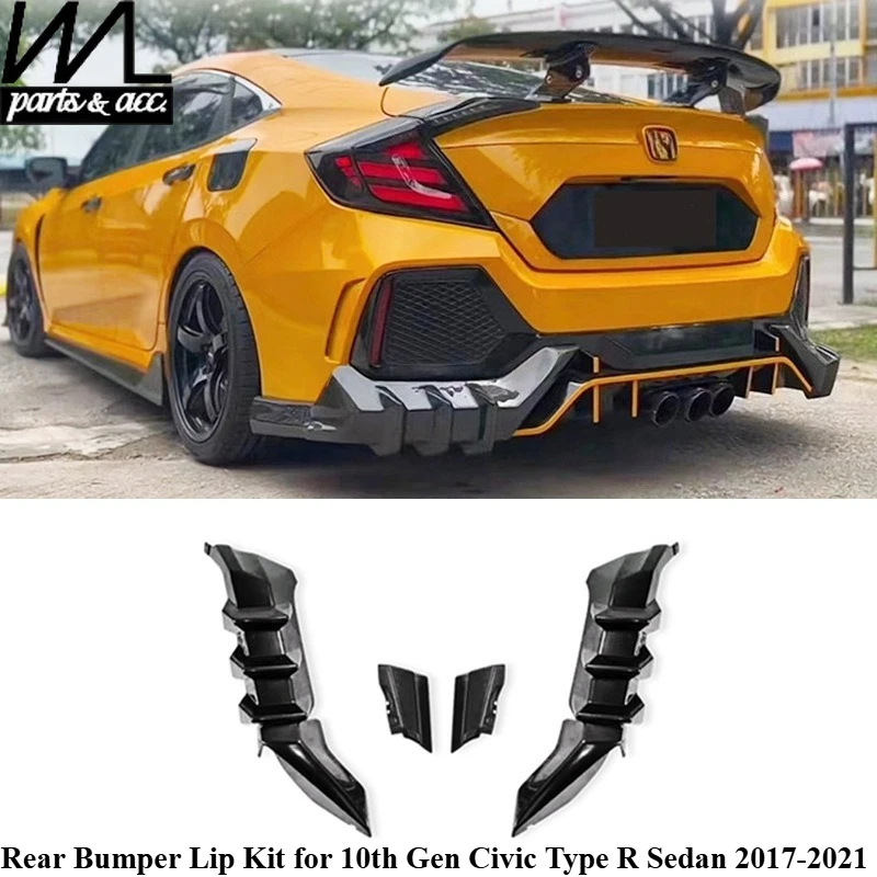

For 10th Gen Honda Civic Type R FK8 Sedan 2017-2021 Mugen Style Rear Diffuser Lip Spoiler & Corner Guards Bumper Kit