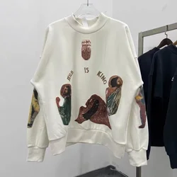 Oversized Winter Kanye Jesus Is King Sweatshirt For Men Women Three Gods Letter Print CPFM Hip-Hop Hoodie Long Sleeve Pullover