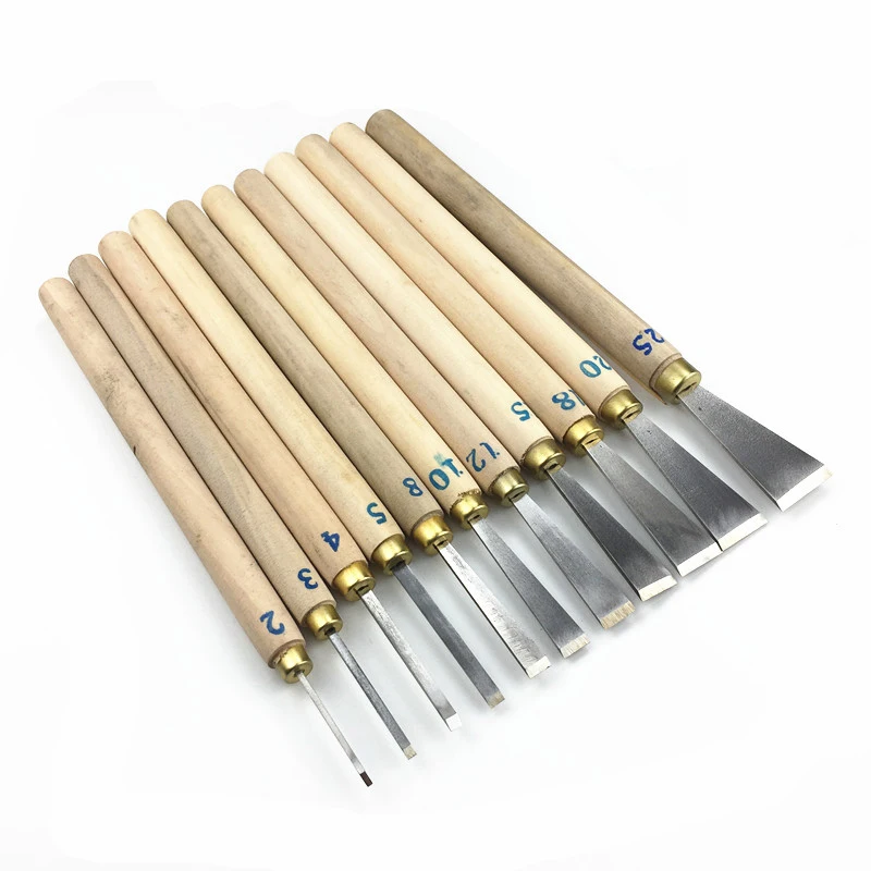 Wood Carving Chisel Woodworking Carpentry Gouges Chisels with Handles White Steel Polishing Flat Knife