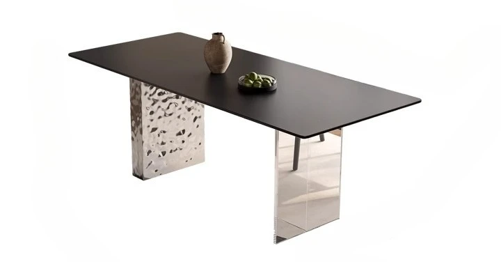 

Итальянский минималистичный обеденный стол и стул из каменной плиты, дизайнерский прямоугольный акриловый подвес из нержавеющей стали с водной рябью