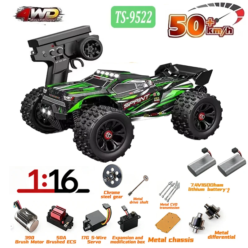 MJX Hyper TS 9522 pro RC auto borstelloze 4WD hoge snelheid 85km/u op afstand bestuurbare off-road truck met grote wielen, makkelijk te besturen voertuig