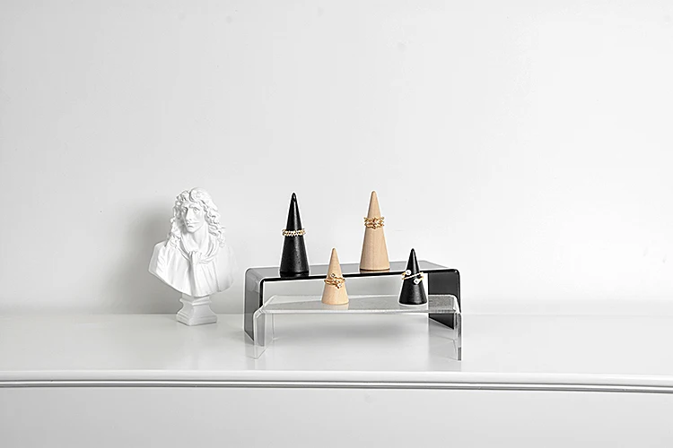 Solid Wooden Cone Finger Ring Display Stand Holder Jewelry Shop Ring Organizer Counter Top Showcase Jewellery Cabinet Ring Stand