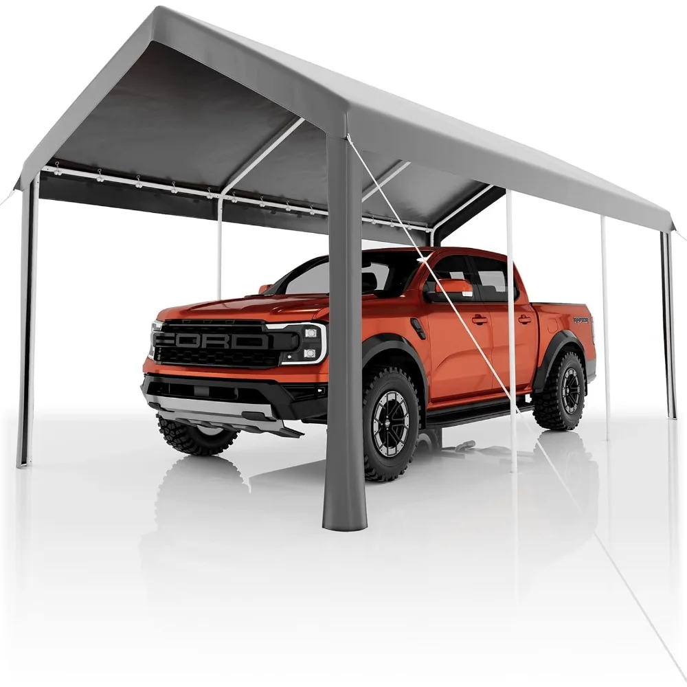 

Heavy Duty Carport with PE Fabric and Galvanized Steel Frame, Portable Car Garage with All-Season Tarp for Car, Truck, Boat