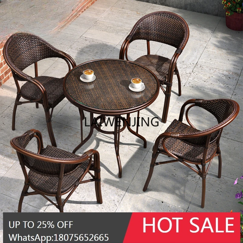 LYN outdoor combination table and chair three-piece outdoor courtyard garden leisure chair coffee table rattan chair