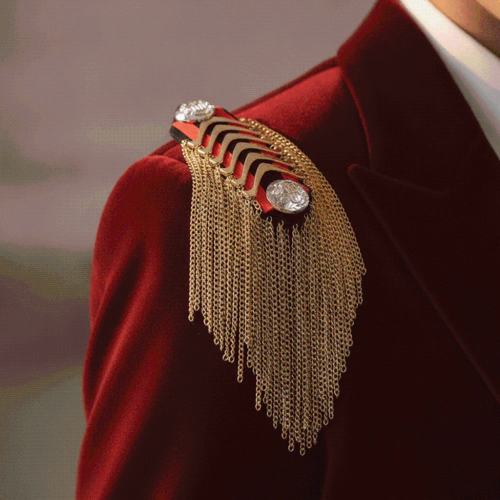 Metallic Fringe Epaulet Brooch Embroidered Detachable Metal Chain Pin Gothic Handmade Punk Blazer Patch Party