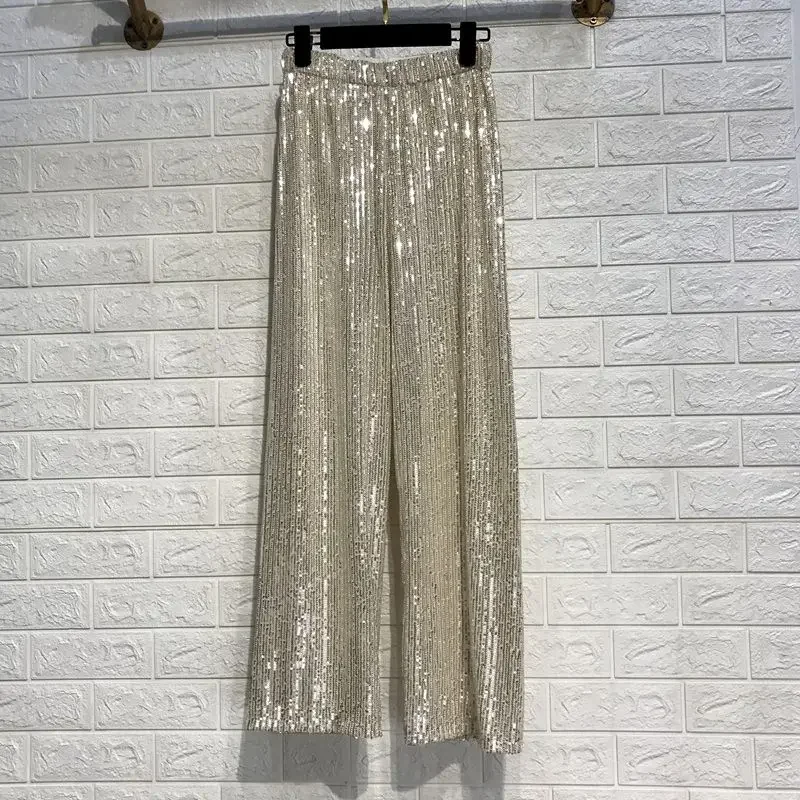 New Autumn and Winter Wide-leg Pants for Women, High-waisted, Bouncy, Sequined, Shiny Pants, Slim Straight-leg Casual Pants