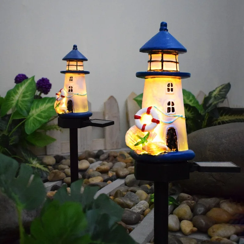 

﻿ 2pcs Solar Outdoor Light Garden Villa Courtyard Landscape lamp Resin Lighthouse Waterproof Plug in Lawn Light
