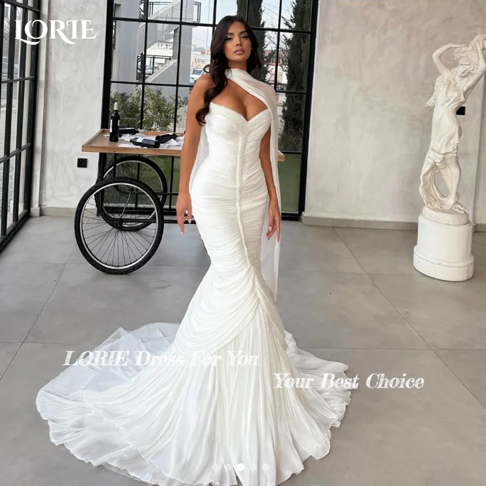 LORIE Plooien Zeemeermin Trouwjurken Arabië Bal Sweetheart Parels Bruidsjurk Prinses Bruid Jurk Aangepaste Eenvoudige Jurk