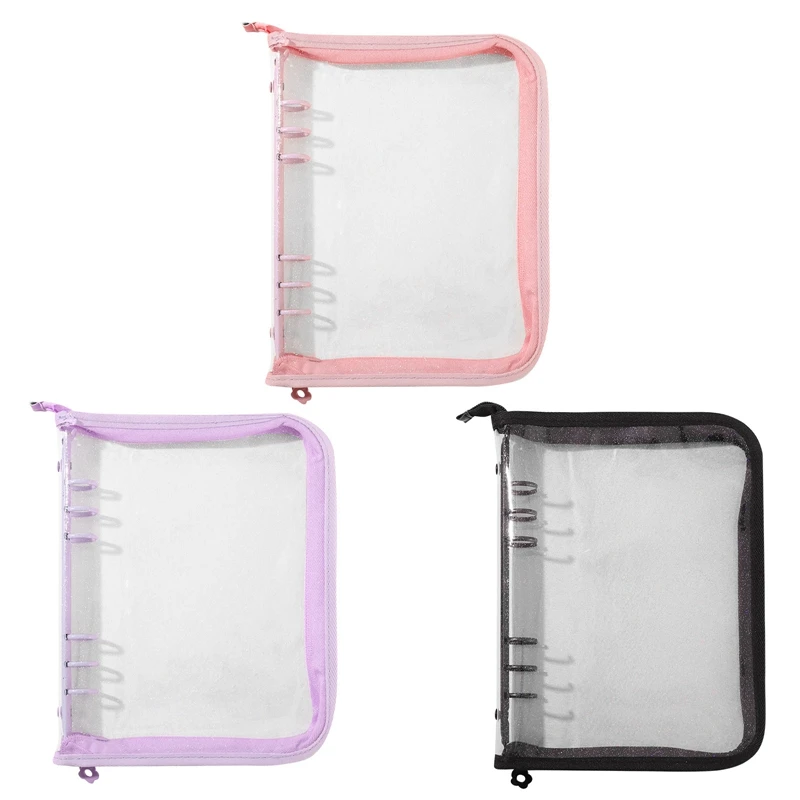 Transparent A5 Binder Shell Waterproof Pvc Binder Cover With Zipper For Refillable Notebook Shell Sparkling Planner Cover