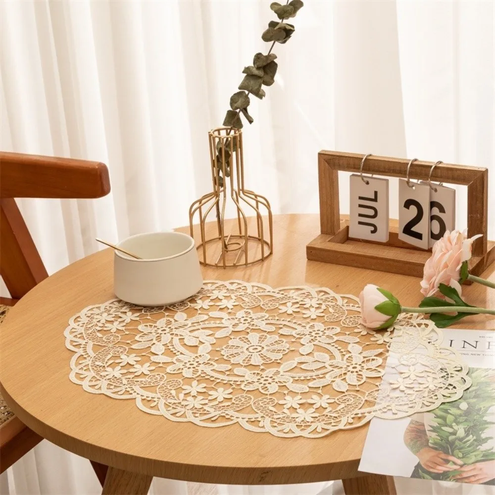 Vintage 30*45cm Lace Table Mat Flower Embroidery Embroidered Dining Table Cover Napkin Placemat Lace Table Cloth for Coffee Cup