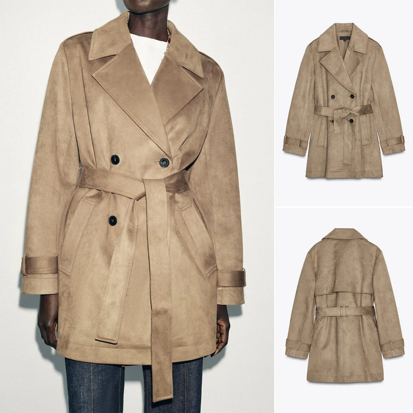 

Осенняя женская двубортная длинная замшевая ветровка све ket с декором, прямой крой, длина миди для поездок на работу