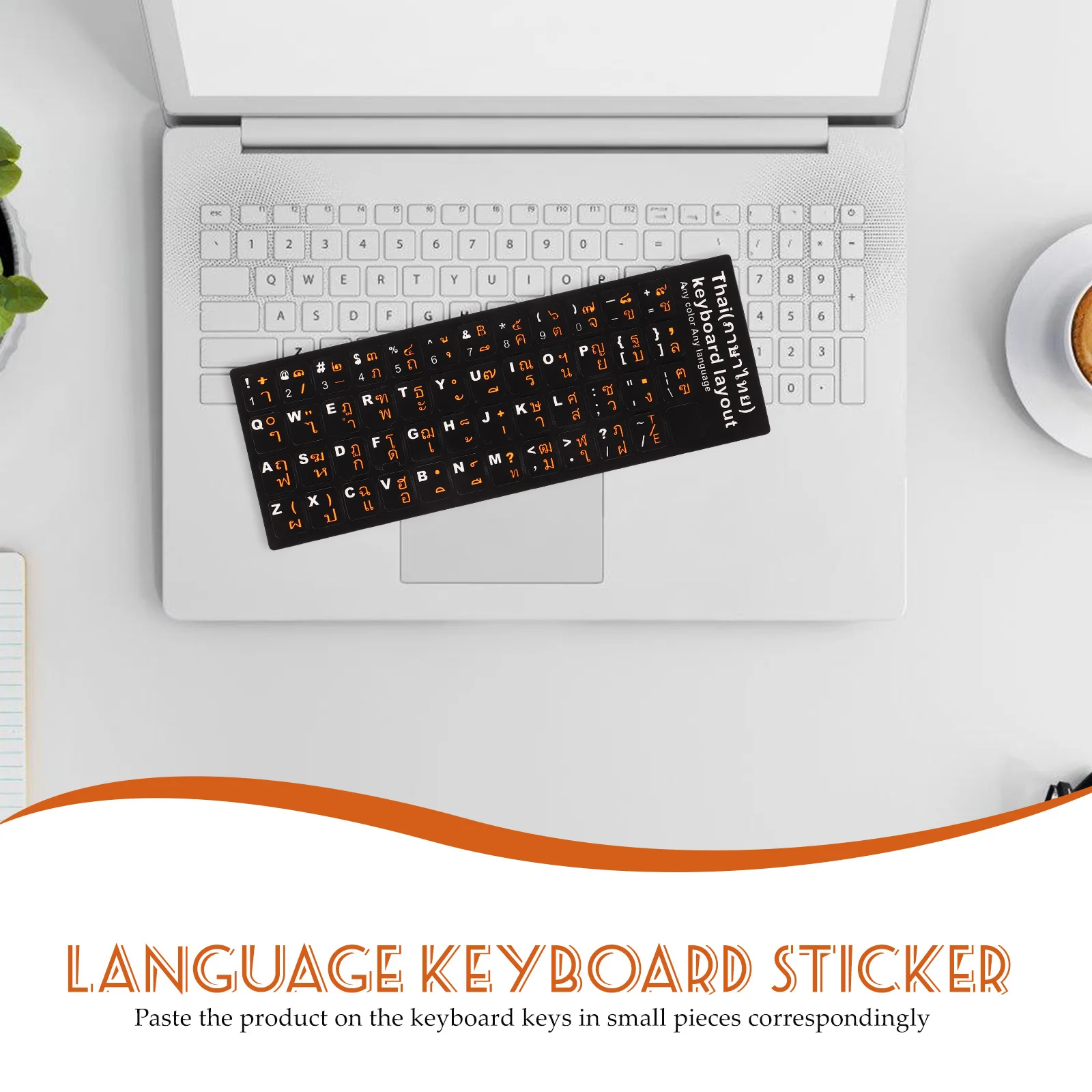 

10pcs Thai Language Keyboard Stickers Orange White Lettering Universal Laptop Computer Replacement Decals Protective