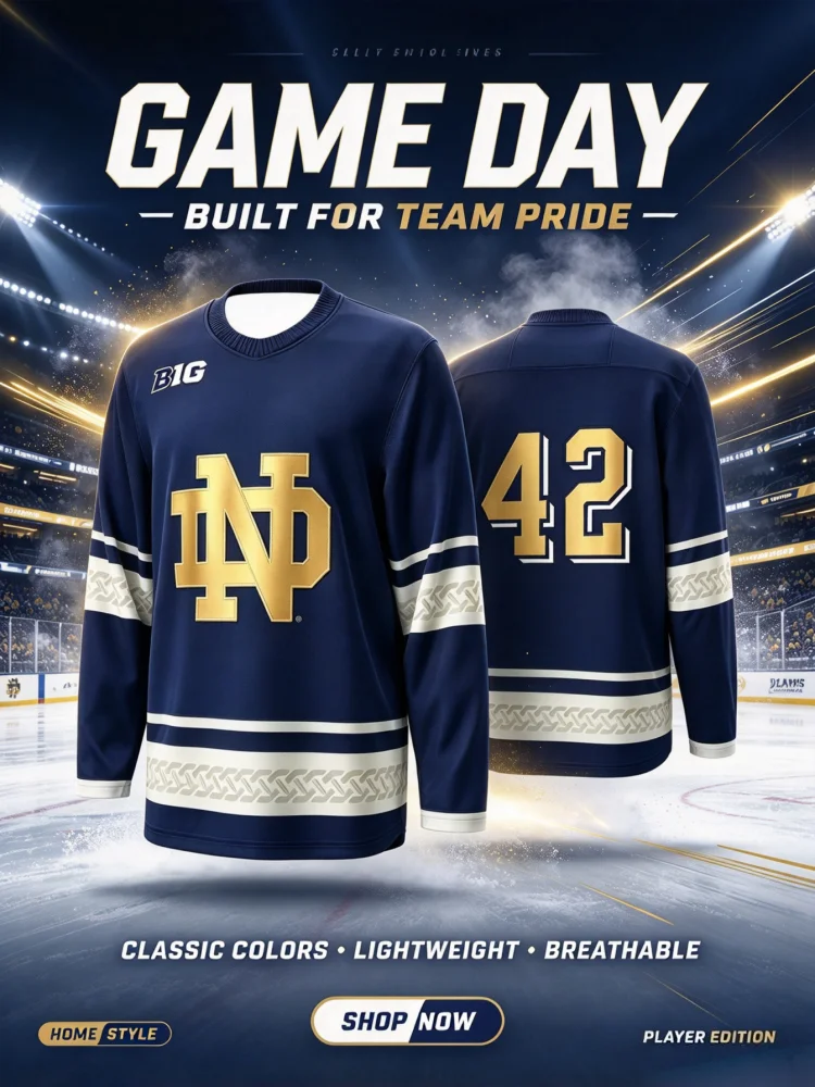 2026 Autumn Winter New Ice Hockey Jerseys Notre Dame Fighting Irish Hockey Jerseys Sports Long Sleeve Shirt Family Kids Tees