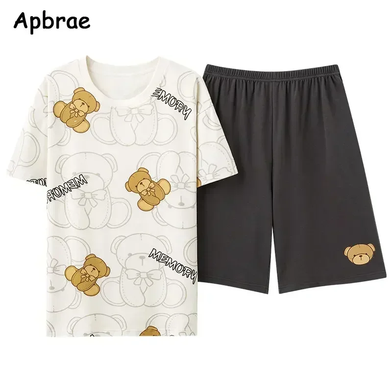 Novo verão o-pescoço homem pijamas de malha algodão kawaii cão impressão pijamas para homem 3xl lazer casual pijamas conjunto