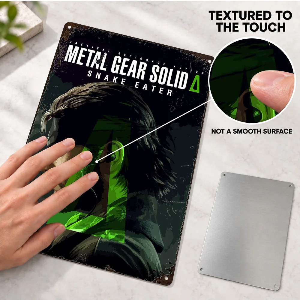 Metal Gear Solid Delta Snake Eater Printed Poster Personalized Aluminum Sign Green Shadow Profile Graphic Wall Art For Bedroom