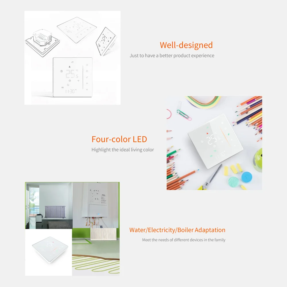 Termostato inteligente con WiFi, pantalla táctil LCD para calefacción eléctrica de suelo, control remoto de temperatura de caldera de agua/Gas