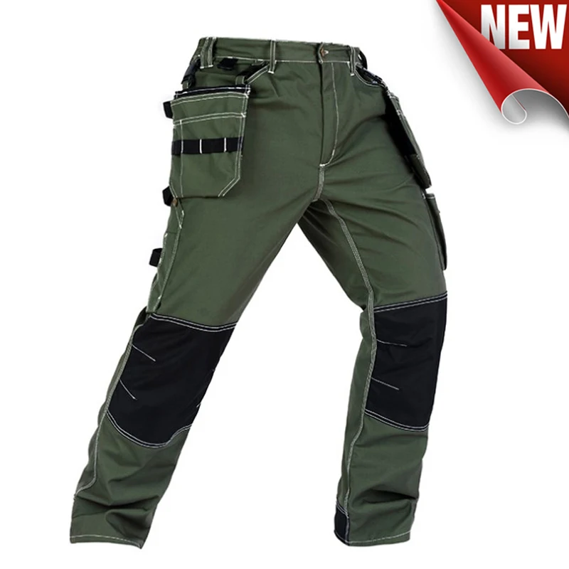 2025 New Polycotton Men Wear-resistance Multi-pockets Cargo Workwear Trousers Work Pant Black Dark Blue Army Green Grey S-5XL