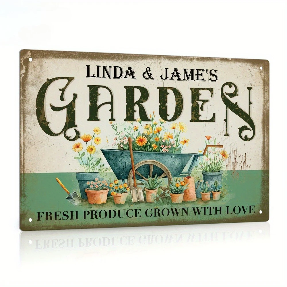 Linda & Jame's Garden Fresh Produce Grown With Love, Personalized Plaque Vintage Plate Wall Art Decoration For Home Farmhouse