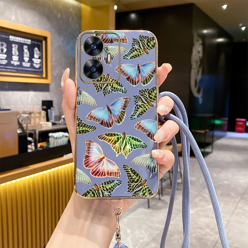 C 55 Bright Butterfly Luxury Plating Phone Case For OPPO Realme C55 C33 C35 C25Y C67 C21 C63 C53 12Pro 9i 10 10T 11Pro 12 Cover