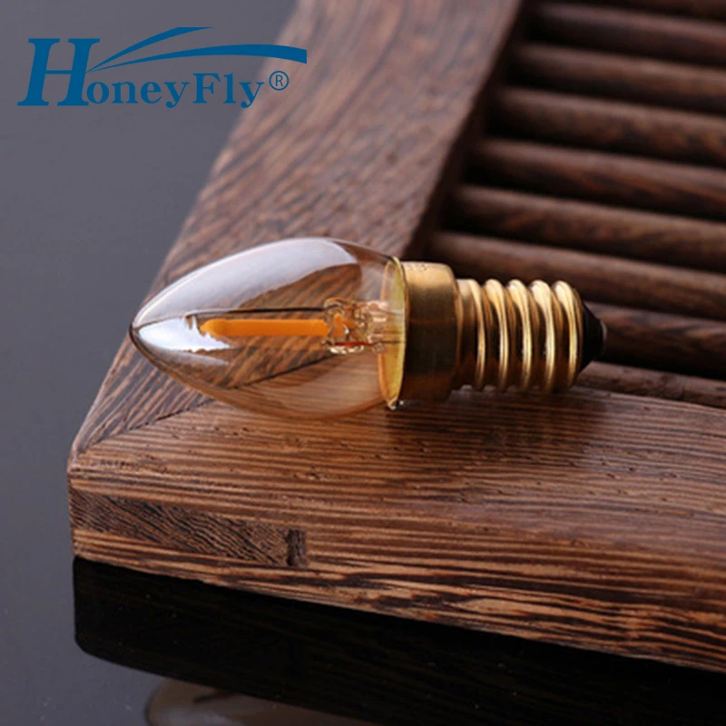 

HoneyFly 10pcs C7 LED Amber Bulb 0.5W 110V/220V E12 E14 Dimmable Candle Lamp Capsule Clear Glass Warm White Bulb