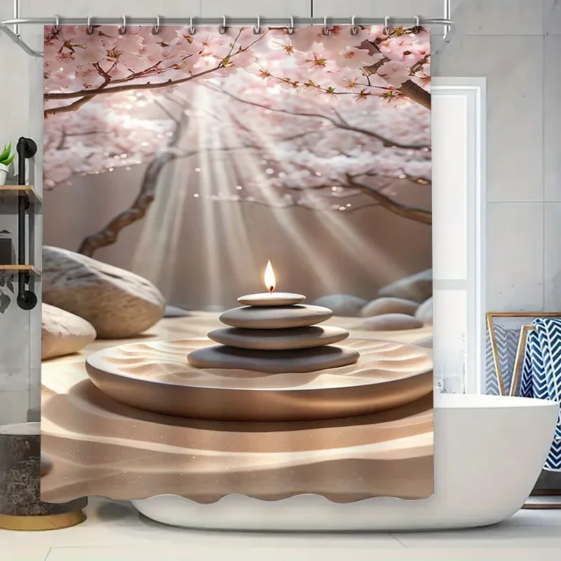 禅庭 桜 防水 シャワーカーテン 耐熱 洗濯機洗い可能 不透明 180x180cm