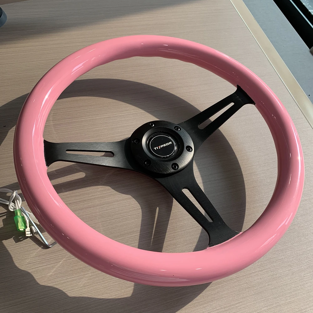 14inch 350mm TIYPEOR Universal Wood Vintage Classic Retro Pink Steering Wheel