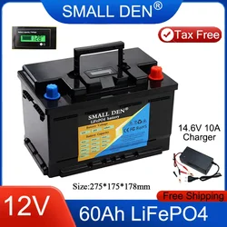 12V 60Ah LiFePO4 Battery Automatic Car Starter Build-in BMS 12.8V Power Supply Portable Rechargeable Car Lighter Solar RV Cell