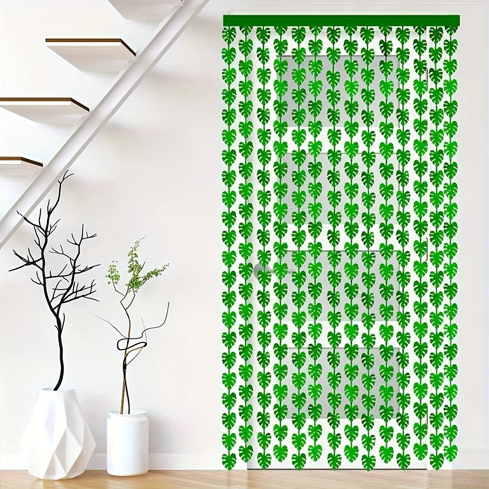 Green Palm Leaf Tassel Streamer, Hawaiian Tropical Foil Fringe Garland, Jungle Theme Party Backdrop Decorations