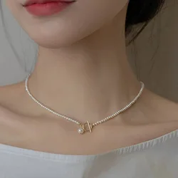 Minar Classic Natural Freshwater Pearl Beaded Necklace for Women 14K Real Gold Plated Copper Toggle Clasp Circle Strand Chokers