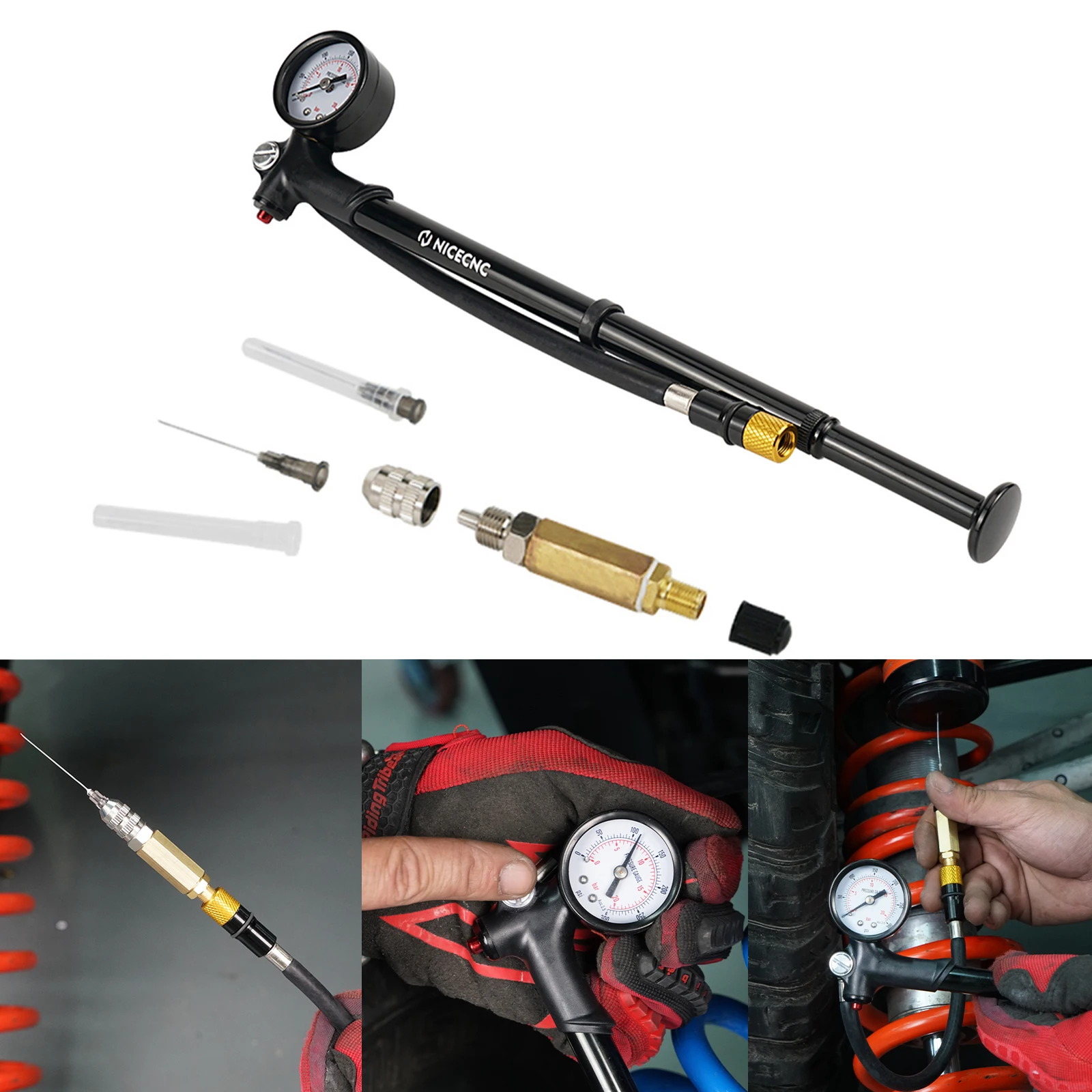 300PSI ATV Air Shock Pump Kit Fork Shock Absorber Suspension Pump Nitrogen Needle for UTV Motorcycle Auto Car Bike for KTM Honda