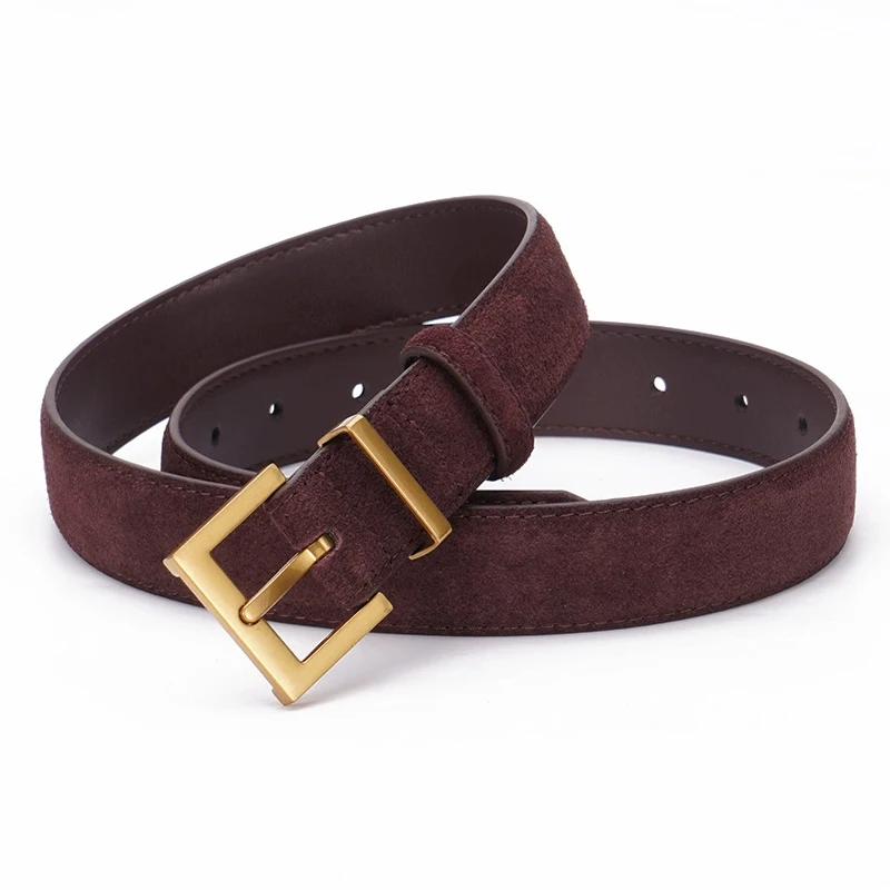 Trendy Women’s Double Genuine Leather Belt Elegant Cowhide Suede with Stylish Square Alloy Buckle Ideal for Dresses and Jeans