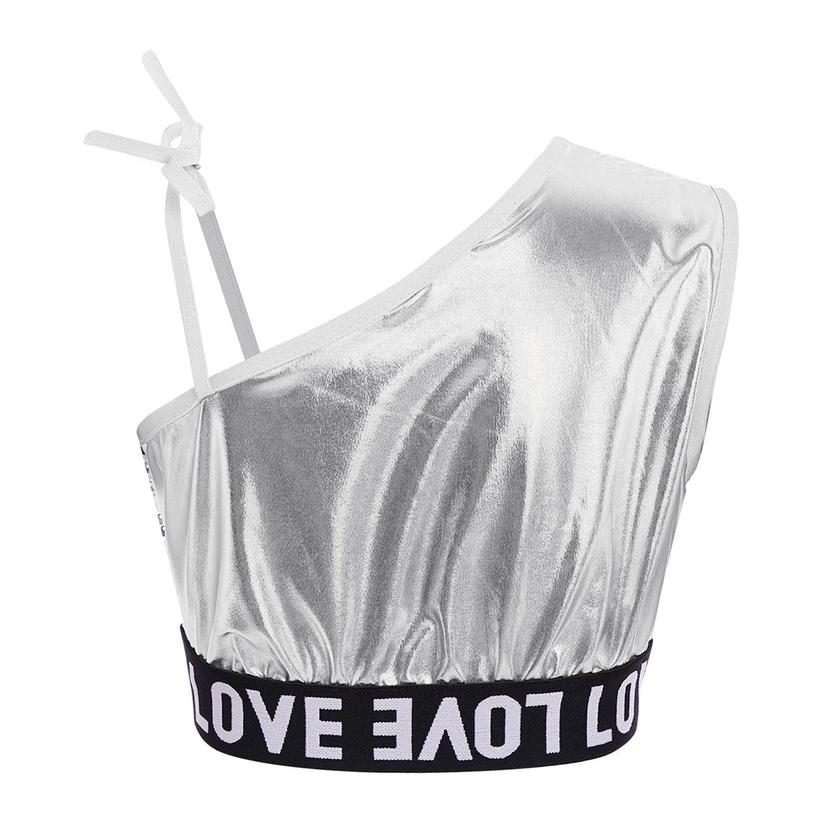 Mode Meisjes Jongens Hiphop Jazzdans Kostuum Een Schouder Mouwloos Pailletten Vest Cheerleading Street Dance Crop Top Danskleding