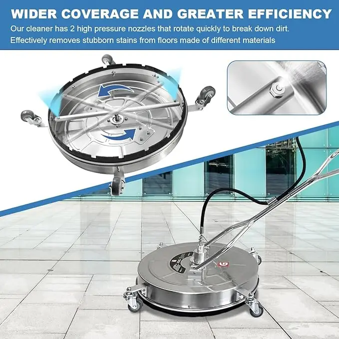 

Pressure Washer Surface Cleaner with 4 Wheels, 4900PSI Stainless Steel Surface Cleaner Attachment, Stainless Steel Dual Handle Pressure Washer for Concrete Driveway Sidewalk Deck Patio 24"