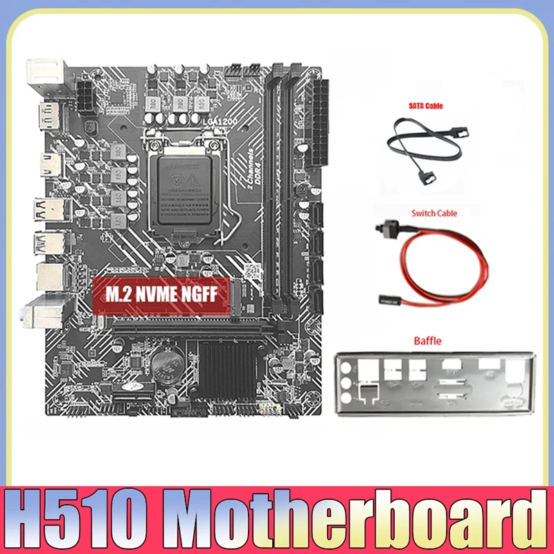 H510 Motherboard+SATA Cable+Switch Cable+Baffle LGA1200 DDR4 Gigabit LAN For G5900 G6400 I3-10100 I5-10400F 10/11Th CPU