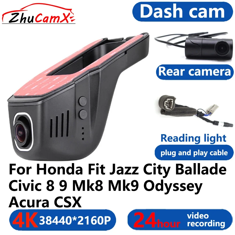 4K Wifi 3840*2160 Car DVR Dash Cam Camera 24H Video Monitor for Honda Fit Jazz City Ballade Civic 8 9 Mk8 Mk9 Odyssey Acura CSX